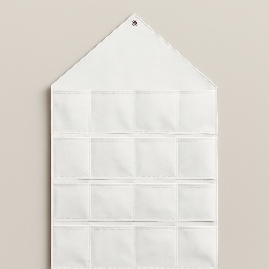 Dreamwithreem Advent calendar wall hanging in white fabric for holiday countdown storage