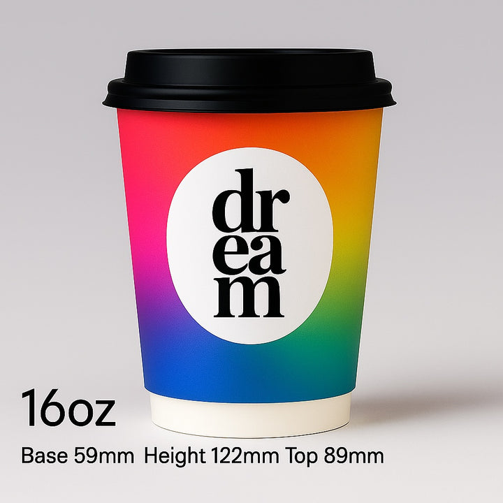 dreamwithreem customizable coffee tumbler 16oz with black lid and colorful gradient design