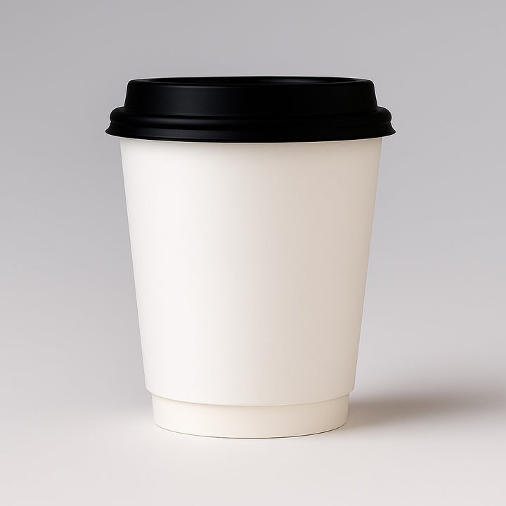 White customizable coffee tumbler with black lid perfect for personalized drinkware