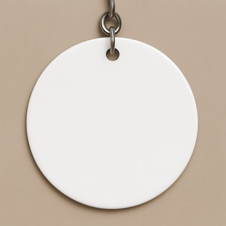 Round white blank keychain on metal ring for a personalized key holder gift by dreamwithreem