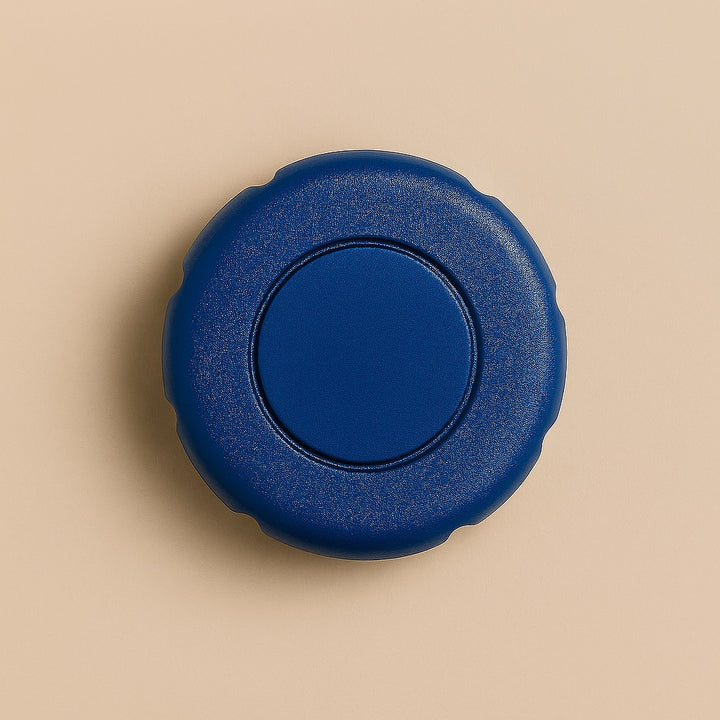 Close-up top view of blue lid for custom gym water bottle gift by dreamwithreem