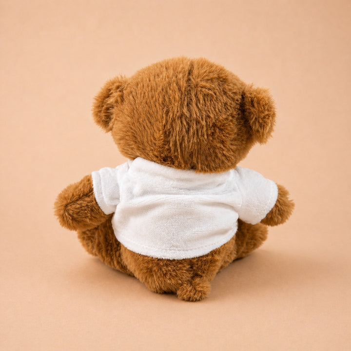 Custom teddy bear with shirt in white, perfect for personalized gifts and special occasions