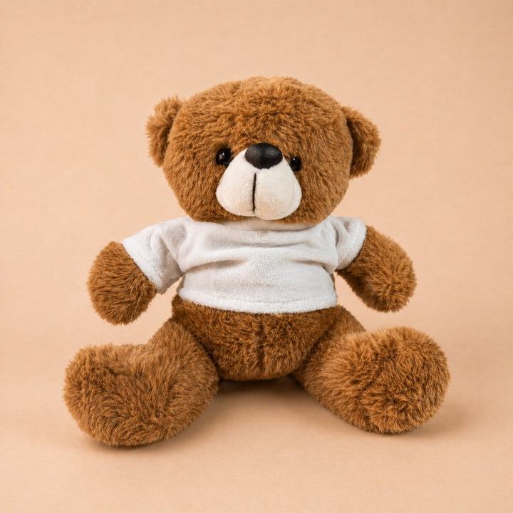 Adorable custom teddy bear with shirt, perfect for personalized gift giving and cuddling