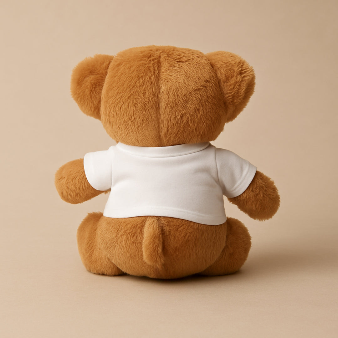 Cute custom teddy bear with shirt, showcasing a plush design and soft materials, perfect gift for any occasion.