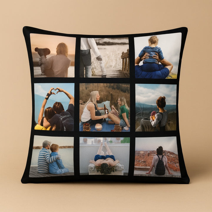 Custom pillow cover featuring a collage of memorable moments and heartwarming photos