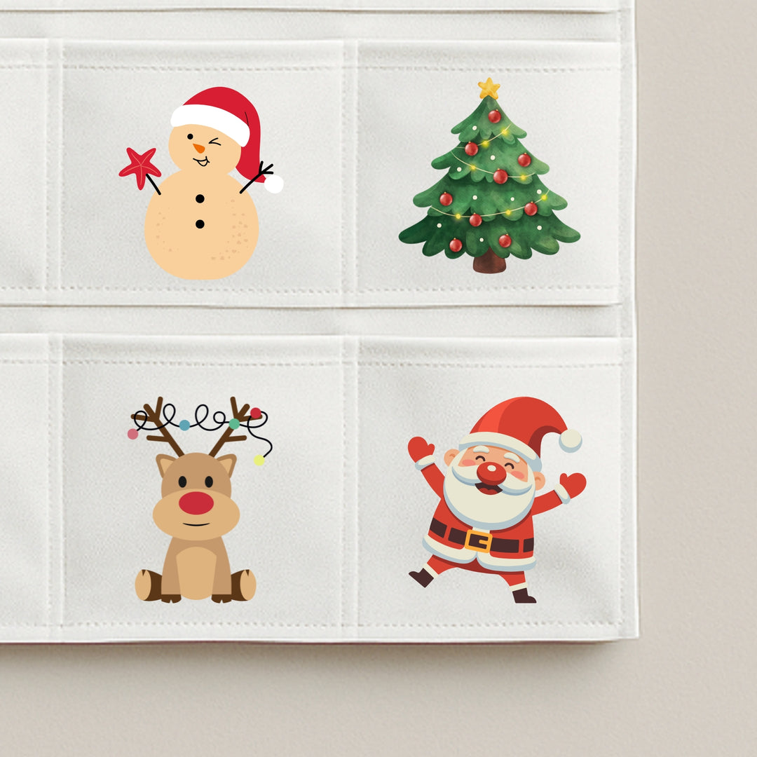 Dreamwithreem advent calendar wall hanging featuring festive holiday designs like Santa, a snowman, and a Christmas tree