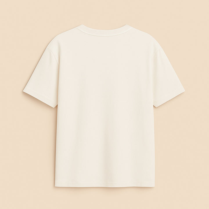 dreamwithreem custom relaxed fit tee back view cream short sleeve cotton shirt with crew neck