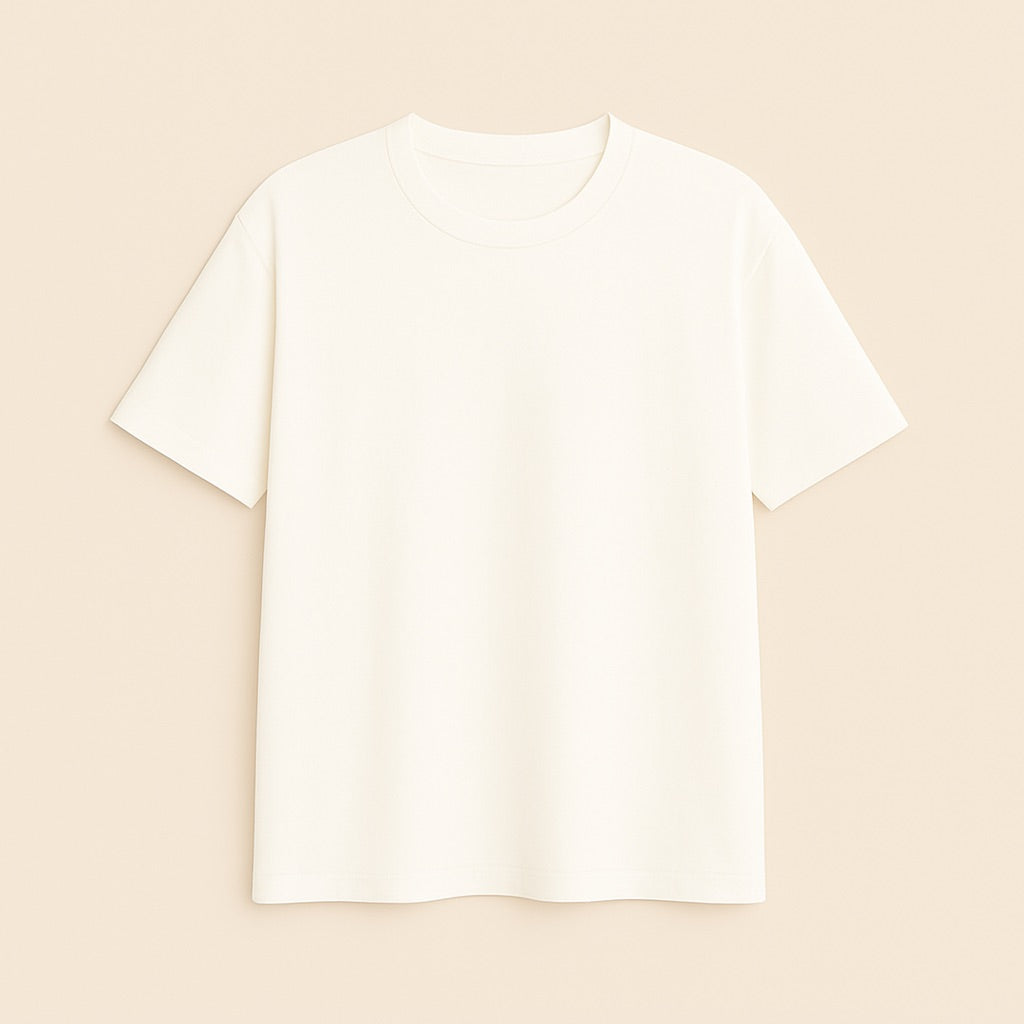 dreamwithreem custom relaxed fit tee cream short sleeve crew neck flat lay soft cotton