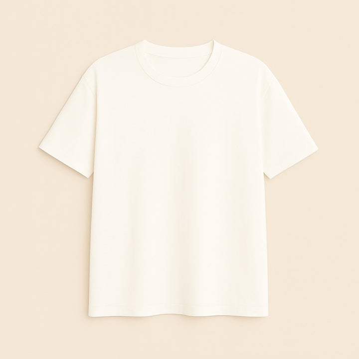 dreamwithreem custom relaxed fit tee cream short sleeve crew neck flat lay soft cotton