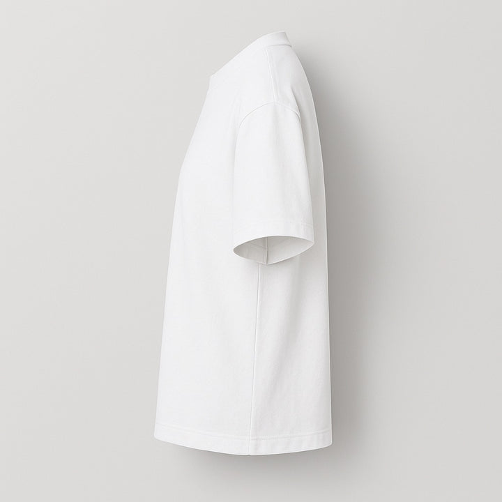 dreamwithreem white custom relaxed fit tee side view plain cotton shirt on neutral background