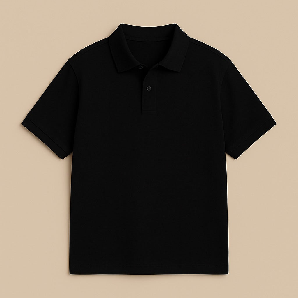 Black custom embroidered polo shirt with short sleeves and a classic collar from dreamwithreem