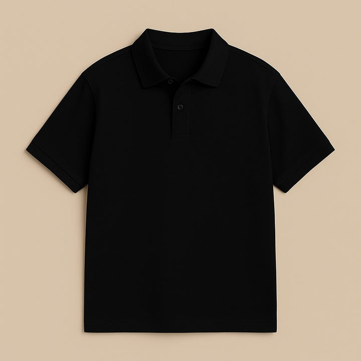 Black custom embroidered polo shirt with short sleeves and a classic collar from dreamwithreem