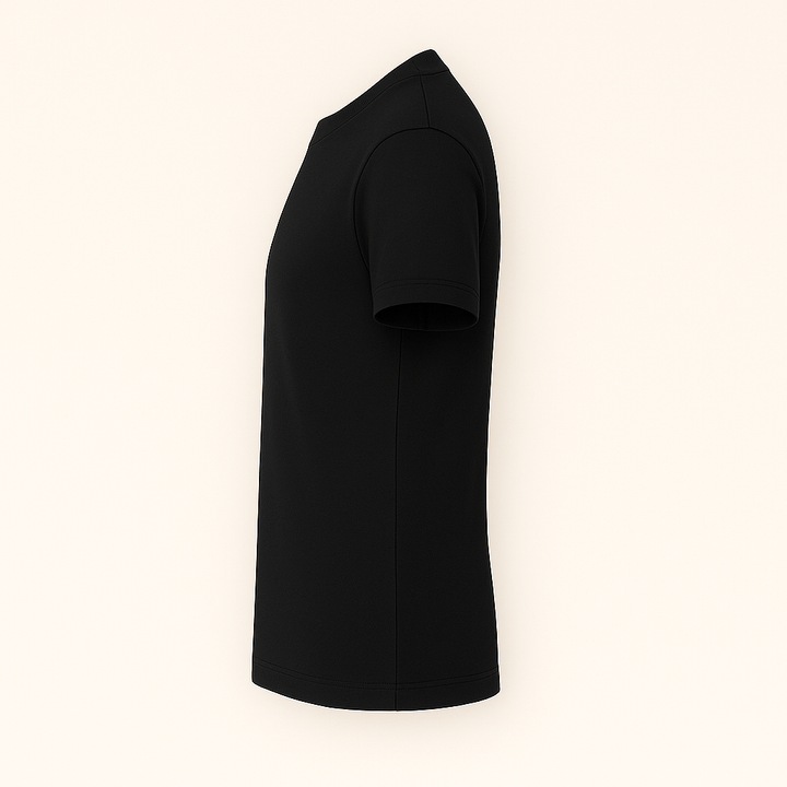 Black custom t-shirt from dreamwithreem styled as a personalized fashion t-shirt side view