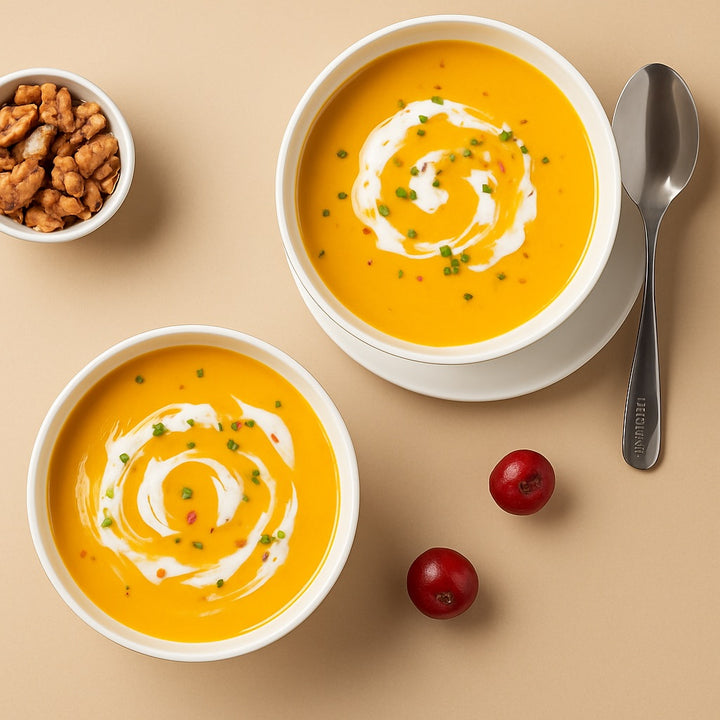 Elegant ceramic bowls filled with creamy soup, perfect to buy ceramic bowls online for stylish dining