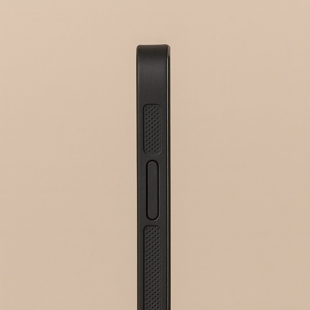 Dreamwithreem black phone side view showing textured grip and side button customizable mobile cover online