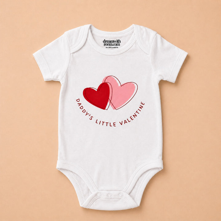 Custom baby onesie with hearts design saying Daddy's Little Valentine for newborns