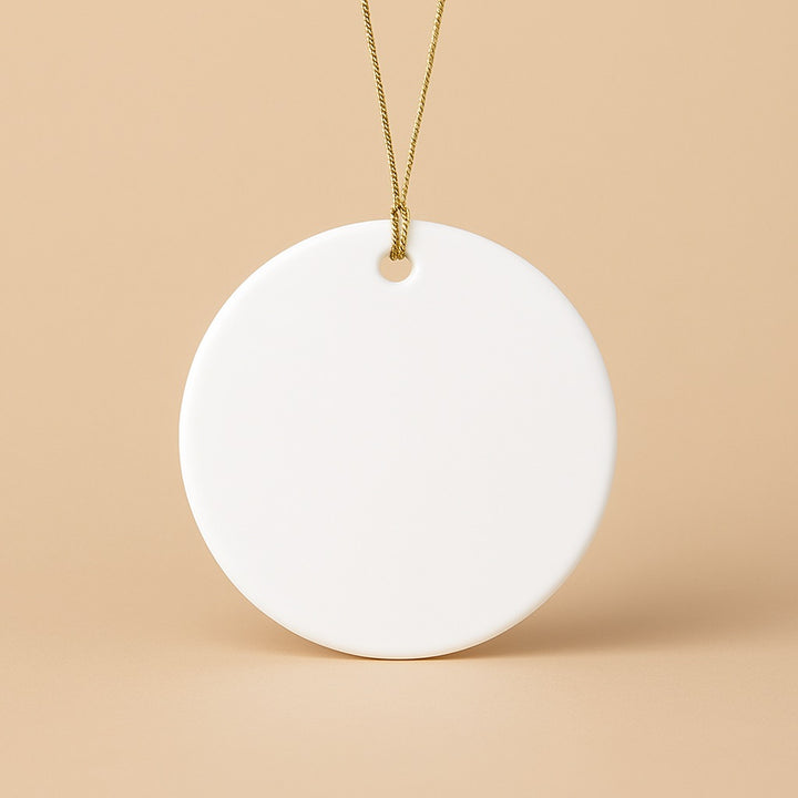 Custom ceramic ornament in white, perfect for personalized gifts and holiday decorations