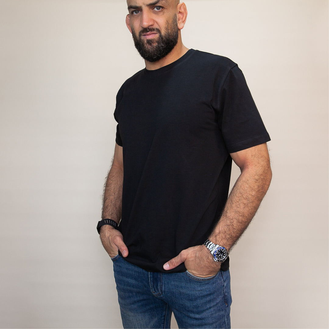 Custom classic fit t-shirt in black, perfect for casual wear and everyday comfort