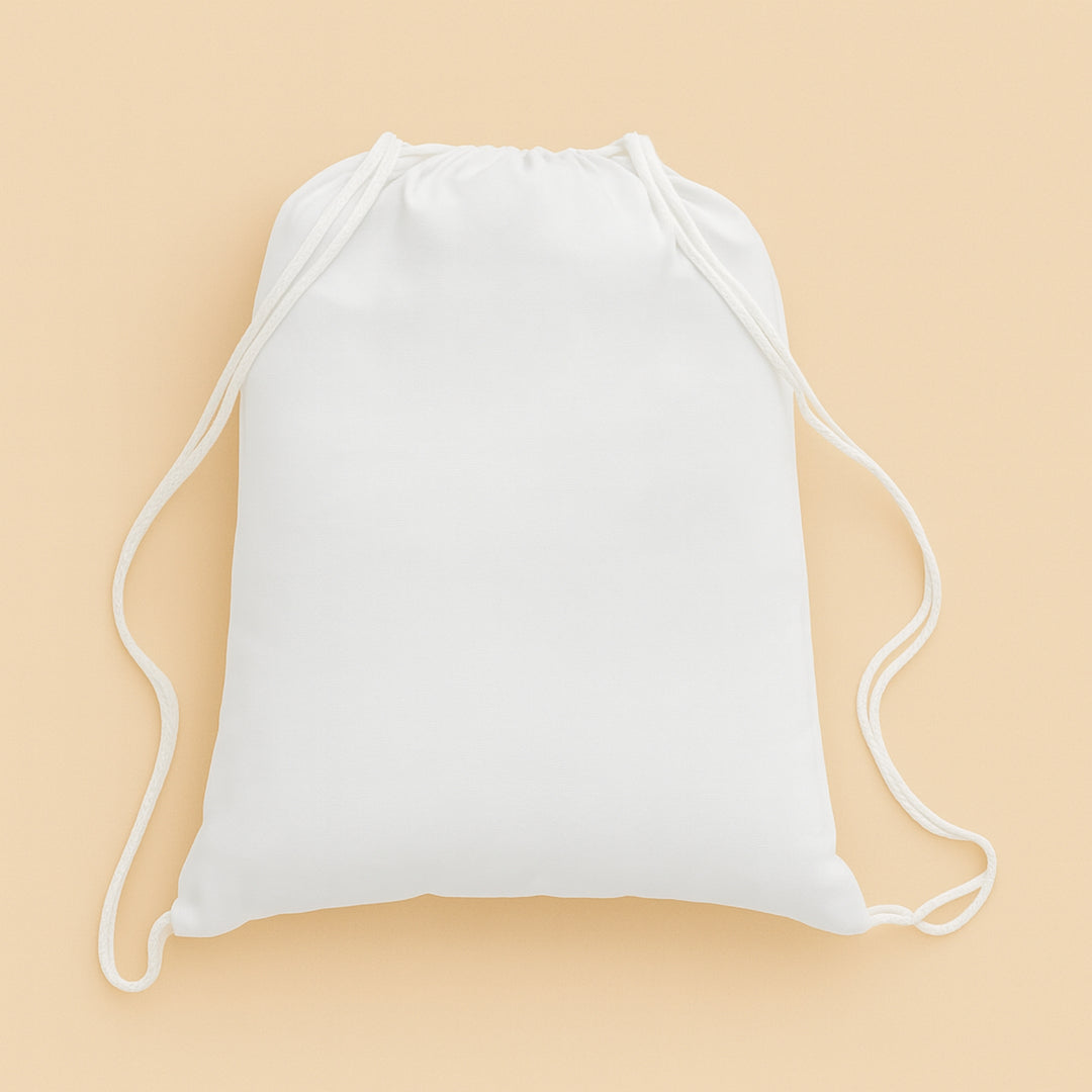 Custom cotton drawstring bag in white, perfect for casual outings and everyday use