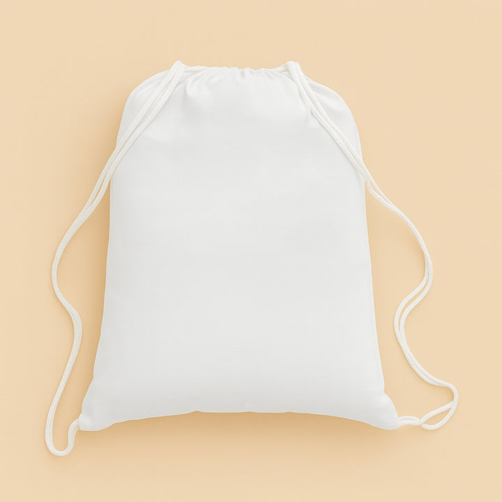 Custom cotton drawstring bag in white, perfect for casual outings and everyday use