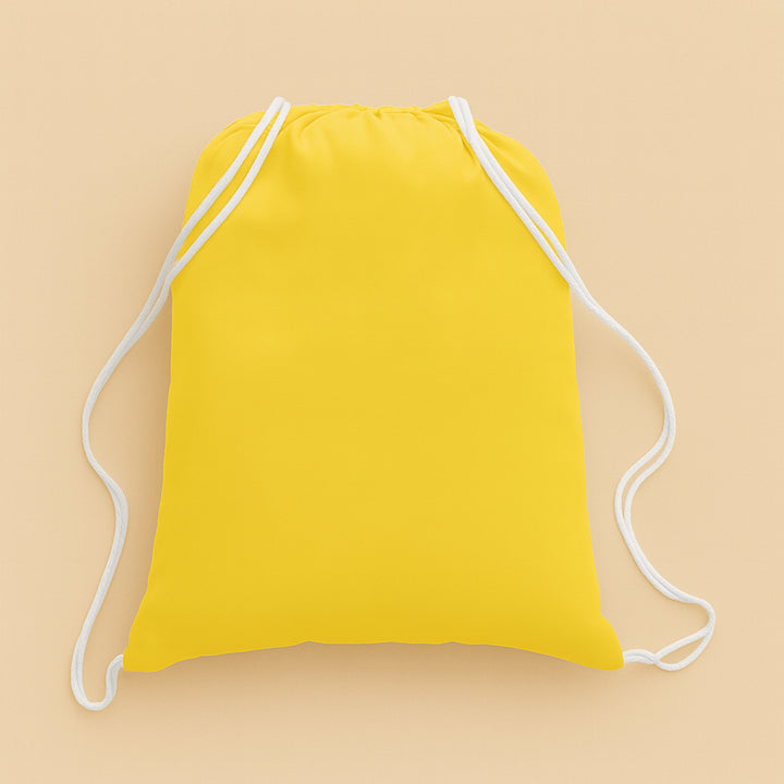 Yellow custom cotton drawstring bag with white drawstrings for casual use and easy carrying