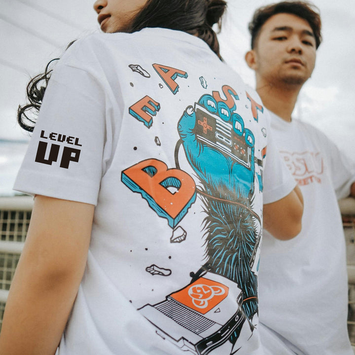 Custom DTF print service showcased in a stylish graphic t-shirt design featuring retro gaming theme