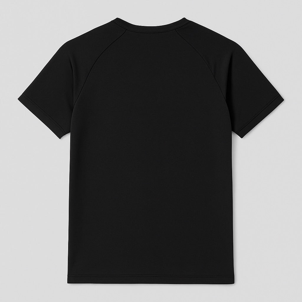 Black custom gym tee by dreamwithreem showing the back side with short sleeves and crew neck