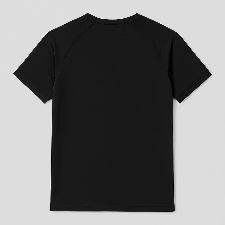Black custom gym tee by dreamwithreem showing the back side with short sleeves and crew neck