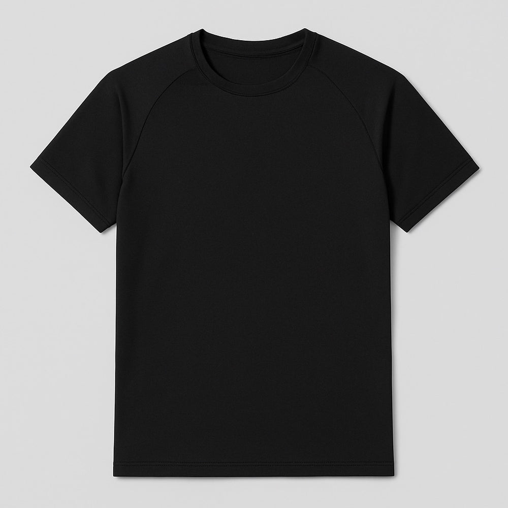 Black custom gym tee with short sleeves and crew neck for workout comfort