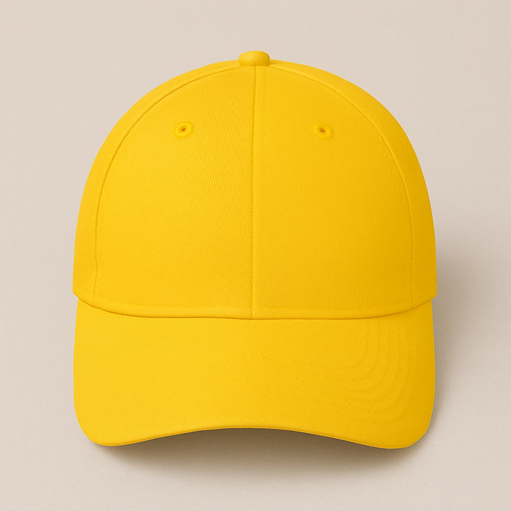 Bright yellow blank baseball cap front view for design your own hat online embroidery and printing