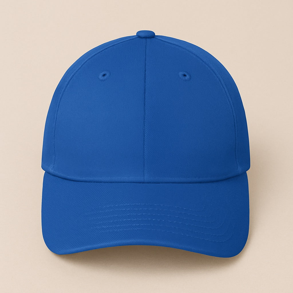 Blue baseball cap front view on beige background to design your own hat online by dreamwithreem