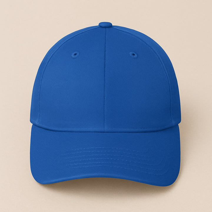 Blue baseball cap front view on beige background to design your own hat online by dreamwithreem