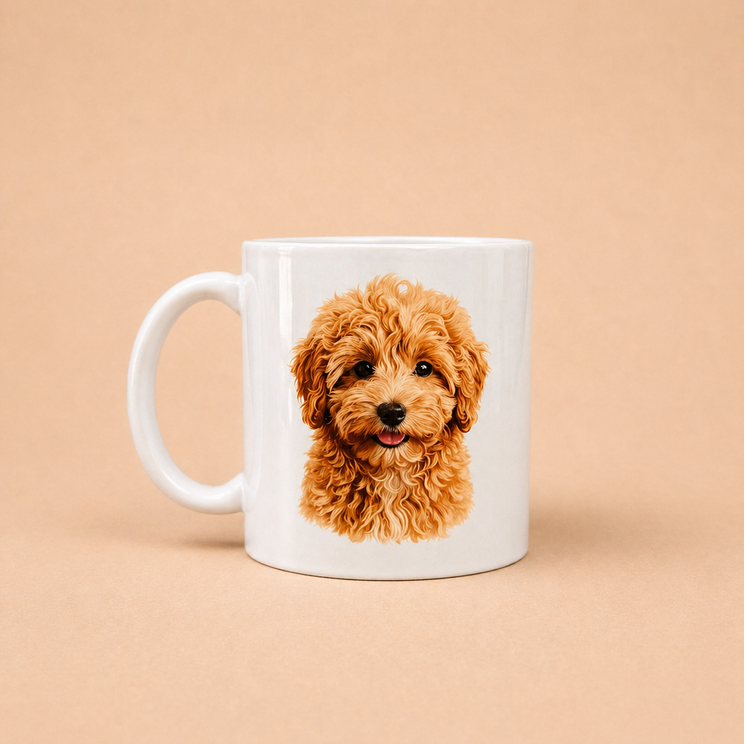 Custom mugs featuring a cute dog illustration perfect for pet lovers and personalized gifts