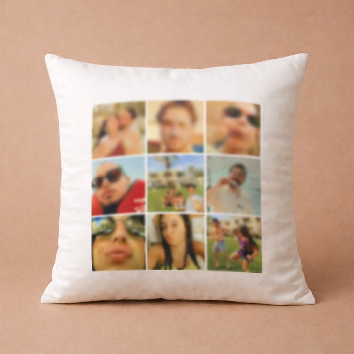 Custom pillow cover featuring a collage of personalized photo memories for a unique gift experience