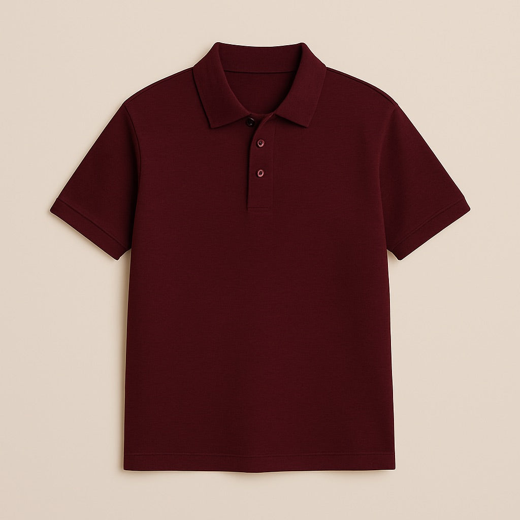 Dreamwithreem custom printed polo shirt in burgundy with short sleeves and button collar