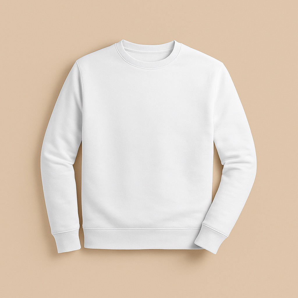 dreamwithreem white crewneck sweatshirt mockup on beige background to design your own sweatshirt online