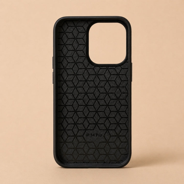 Customizable mobile cover online in black with a honeycomb pattern for iPhone 14 Pro