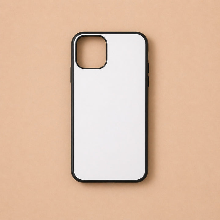 Customizable mobile cover online with a sleek black frame and plain white surface for personalization