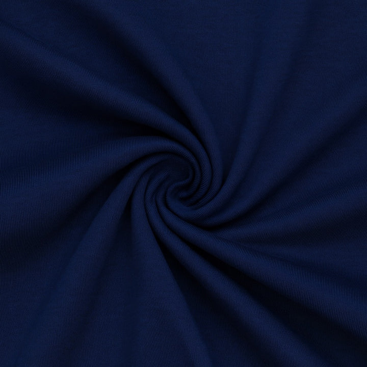 Soft navy blue fabric ideal for customized casual shorts with a smooth texture and comfortable fit