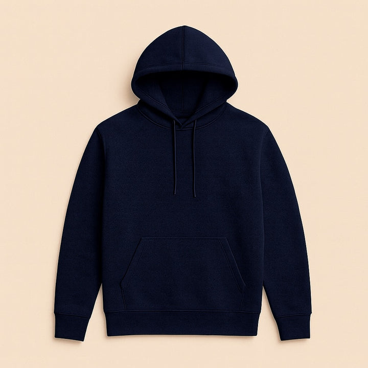 Navy blue pullover hoodie with kangaroo pocket and drawstring for casual wear personalized hoodies online