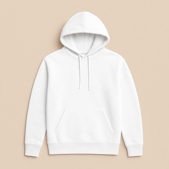 White pullover hoodie with kangaroo pocket and drawstring hood for casual wear personalized hoodies online by dreamwithreem
