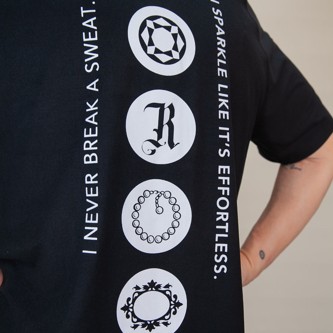 Custom black T-shirt by dreamwithreem featuring motivational text, part of expressive fitness apparel line