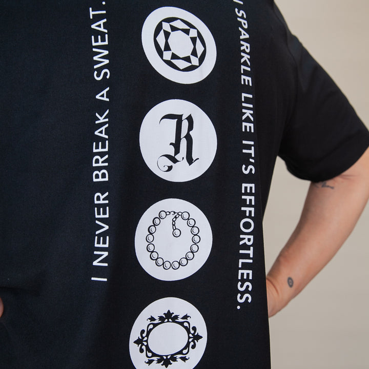 Custom black T-shirt by dreamwithreem featuring motivational text, part of expressive fitness apparel line