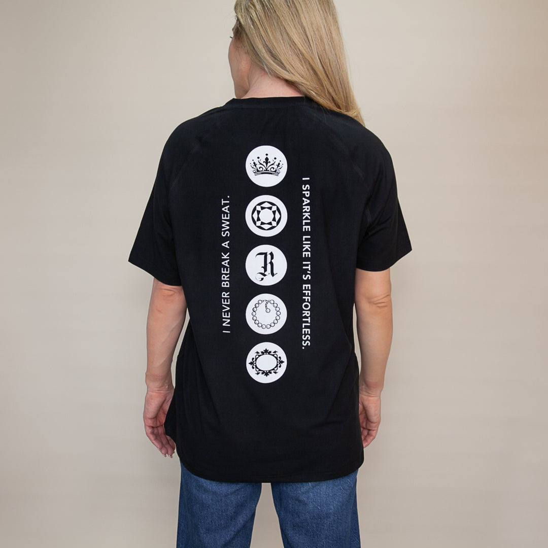Custom black T-shirt from dreamwithreem featuring expressive fitness apparel design and motivational graphics
