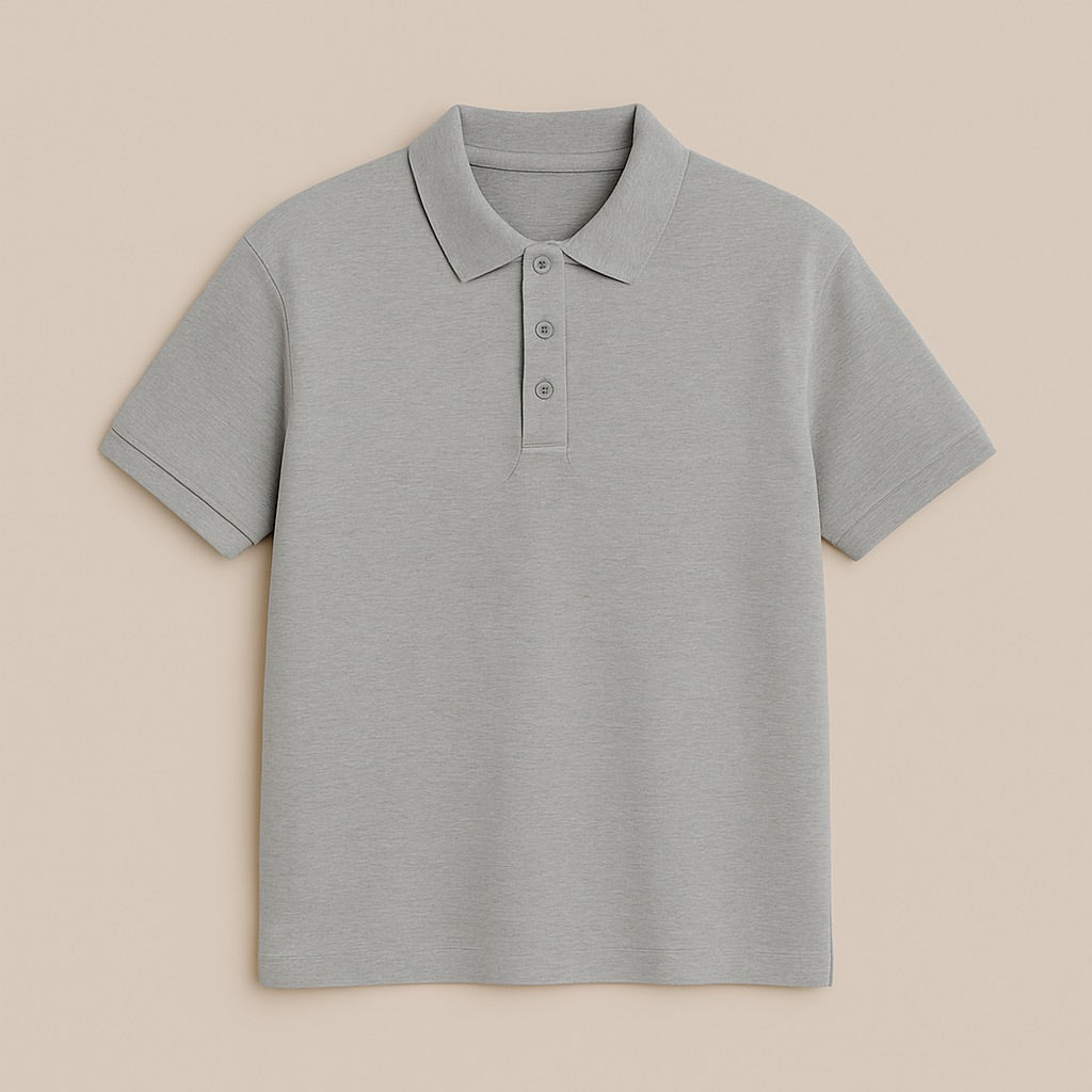 Gray custom embroidered polo shirt from dreamwithreem with short sleeves and buttoned collar