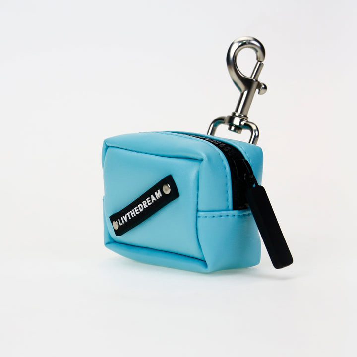 Blue compact pouch with zipper and metal clip by dreamwithreem unique fashion accessories