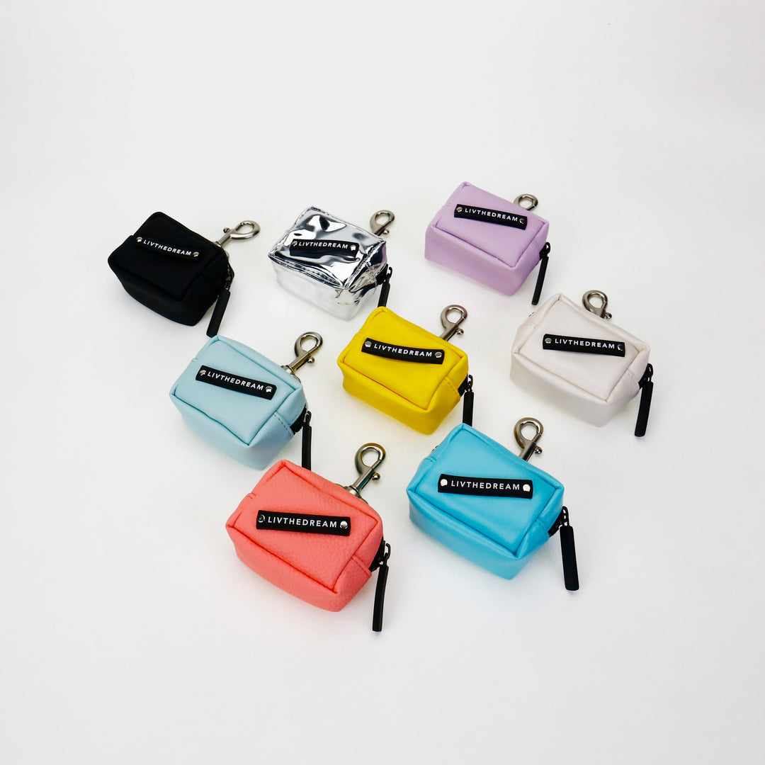 Colorful compact pouches with clip hooks from dreamwithreem unique fashion accessories collection