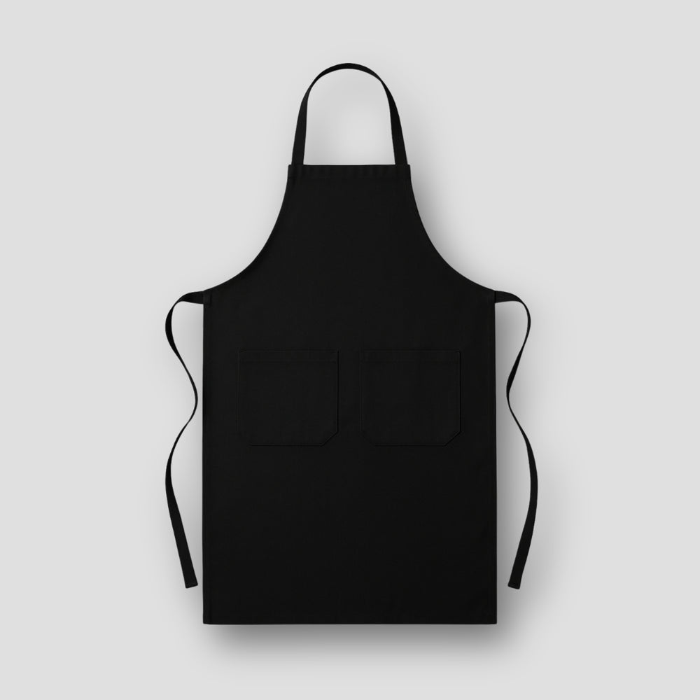 Black custom print apron with two front pockets by dreamwithreem personal expression aprons