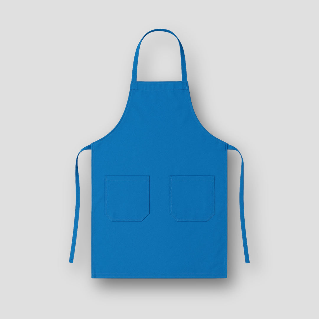 Blue custom print apron with two front pockets perfect for personal expression aprons