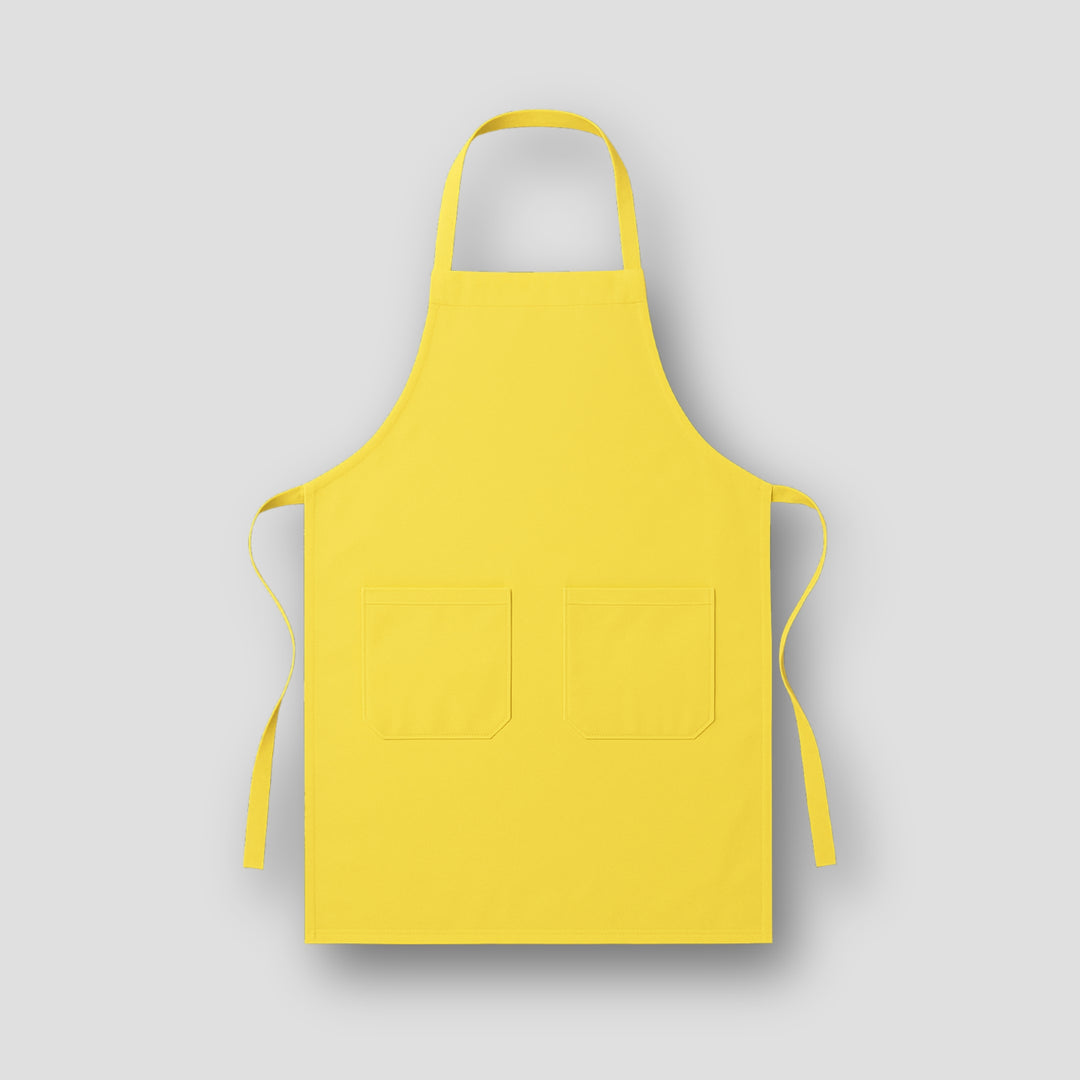 Yellow custom print apron with two front pockets designed for personal expression aprons